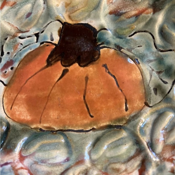 Small Handmade Glazed Fall Pumpkin Platter Roberta Dallimonti Approx 9”x 6.5” - Picture 2 of 3